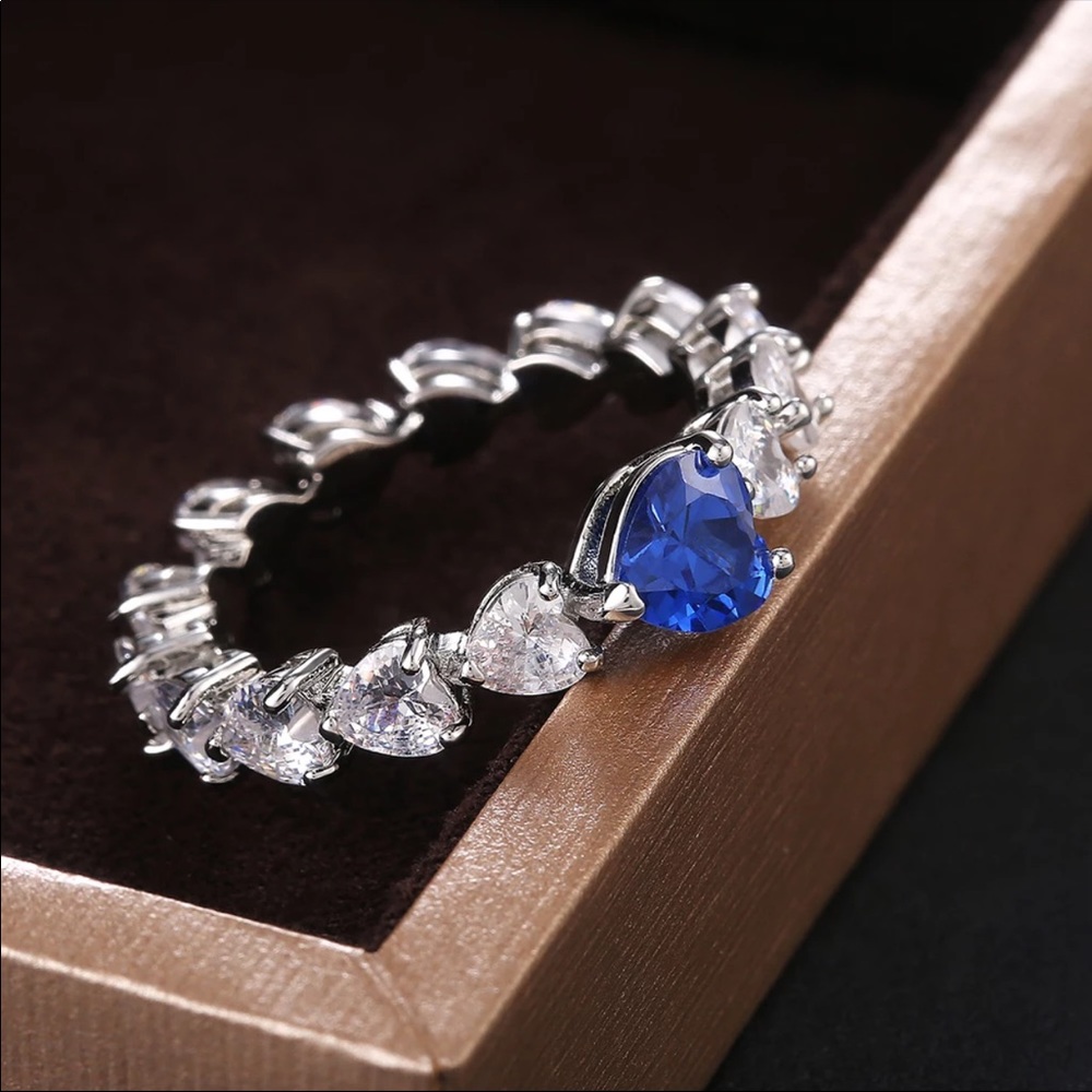 Romantic Heart 925 Silver Sapphire Ring New - Picture 2 of 6